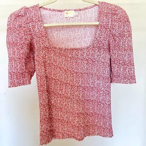 RED & WHITE ,SQUARE NECKLINE ,SHORT SLEEVE TOP (MEDIUM)